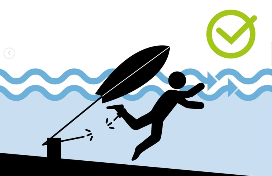 selbstlösende surfboard leash schild eisbach
